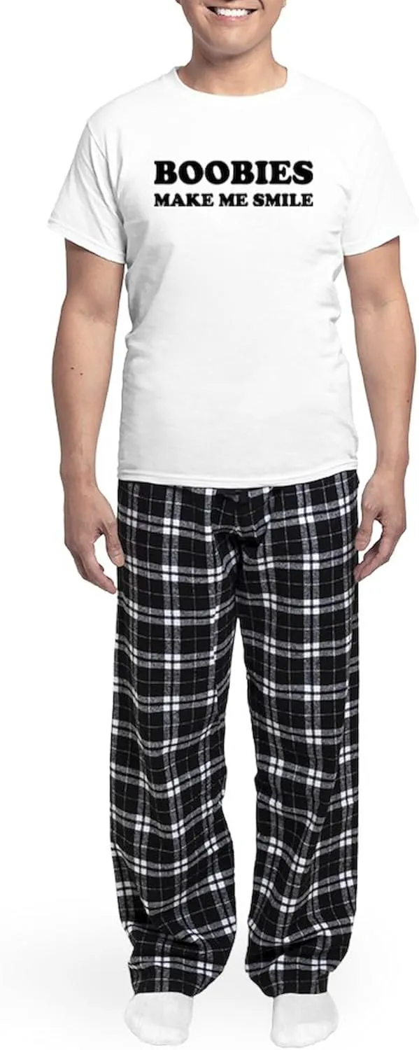 CafePress Boobies make me smile Men's Light Pajamas Men's Novelty Light Pajama Set, Comfortable PJ Sleepwear