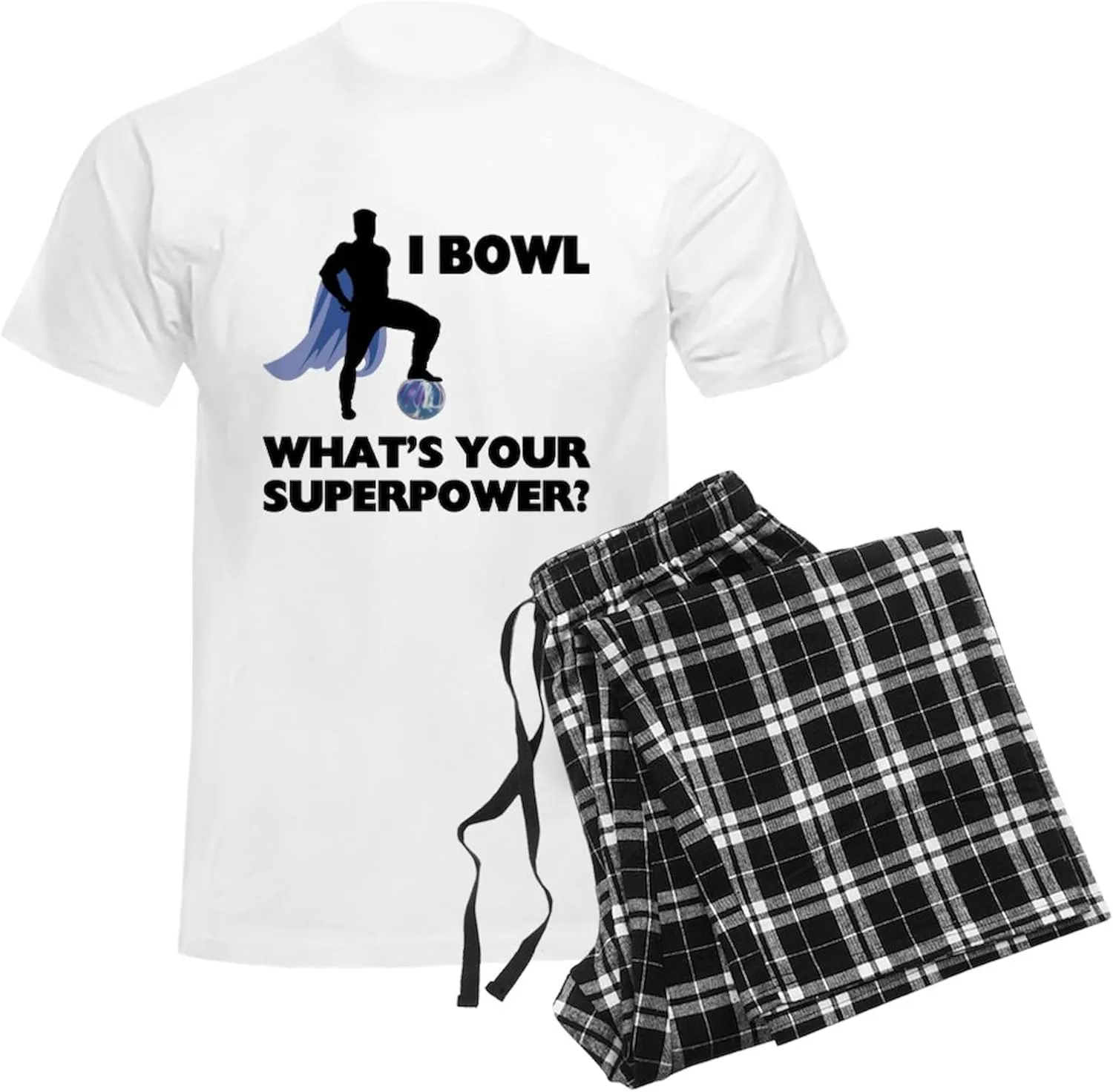 CafePress Bowling Superhero Men's Light Pajamas Men's Novelty Light Pajama Set, Comfortable PJ Sleepwear