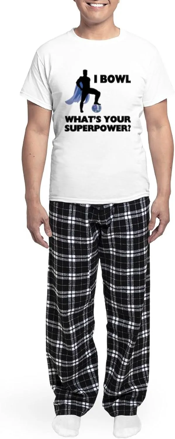 CafePress Bowling Superhero Men's Light Pajamas Men's Novelty Light Pajama Set, Comfortable PJ Sleepwear