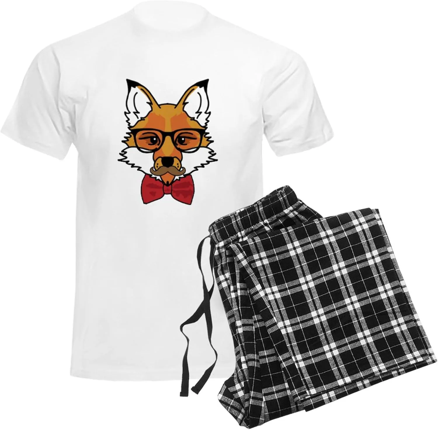 CafePress Hipster Fox Men's Light Pajamas Men's Novelty Light Pajama Set, Comfortable PJ Sleepwear
