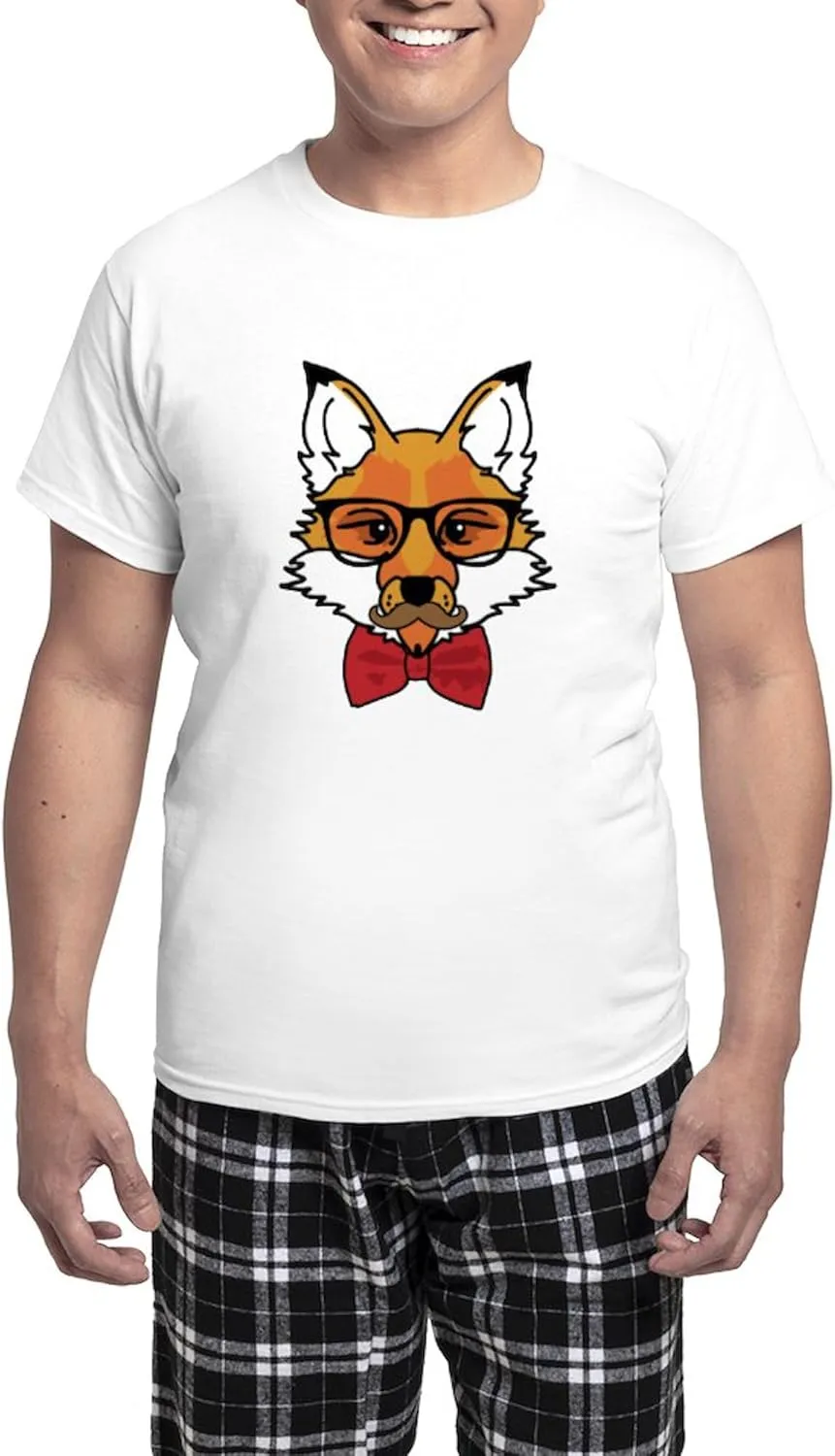 CafePress Hipster Fox Men's Light Pajamas Men's Novelty Light Pajama Set, Comfortable PJ Sleepwear