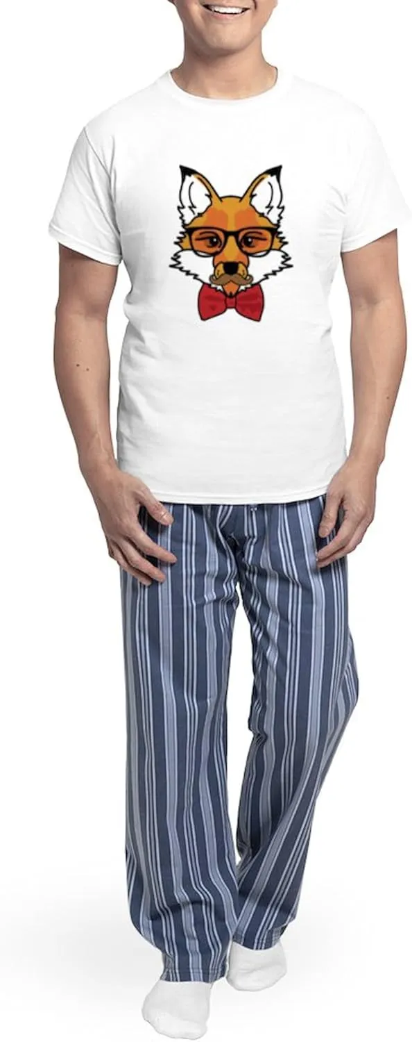 CafePress Hipster Fox Men's Light Pajamas Men's Novelty Light Pajama Set, Comfortable PJ Sleepwear