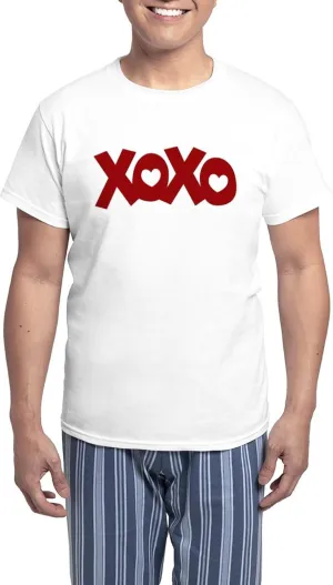 CafePress Hugs Kisses Hearts Men's Light Pajamas Men's Novelty Light Pajama Set, Comfortable PJ Sleepwear