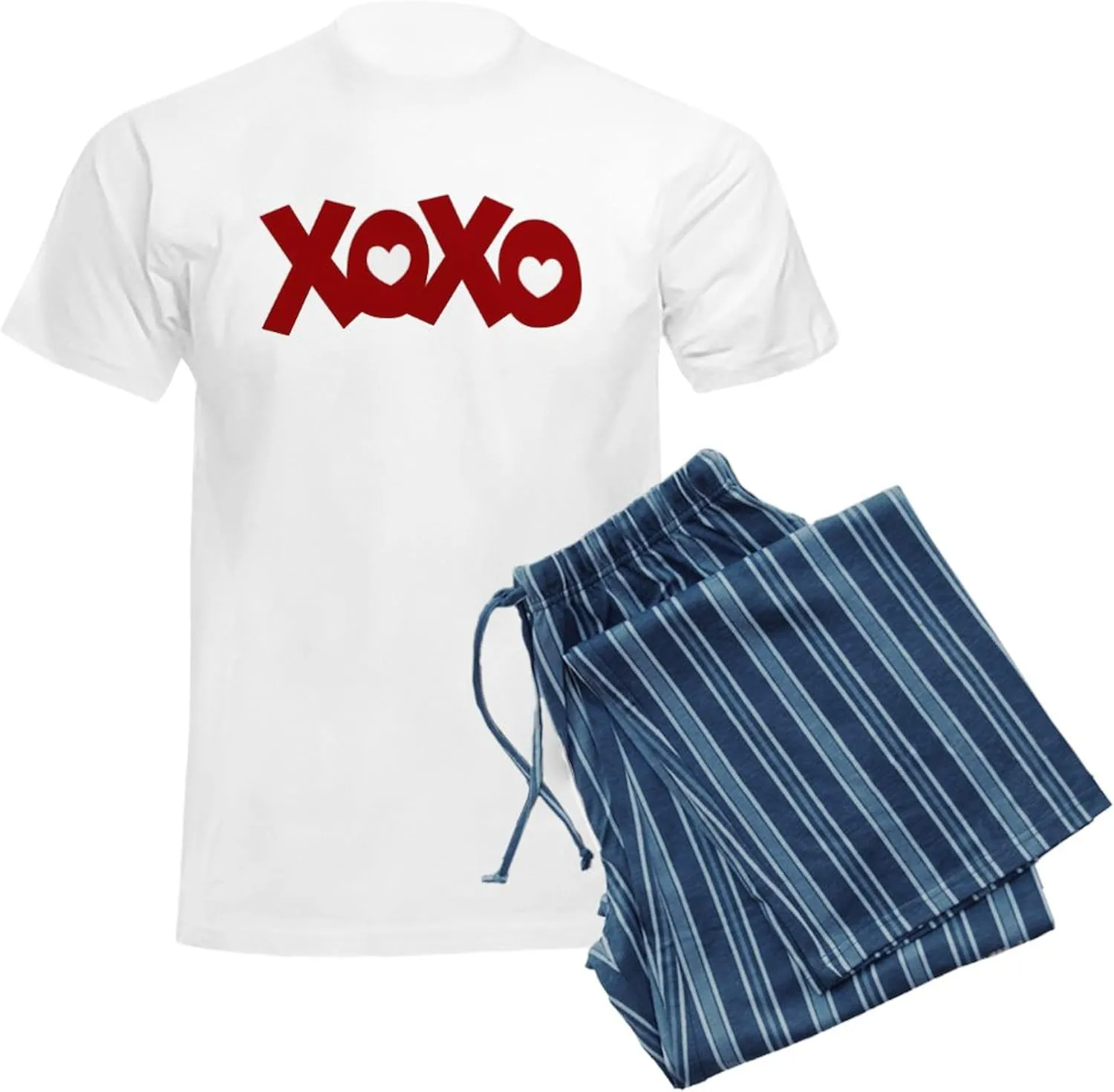 CafePress Hugs Kisses Hearts Men's Light Pajamas Men's Novelty Light Pajama Set, Comfortable PJ Sleepwear