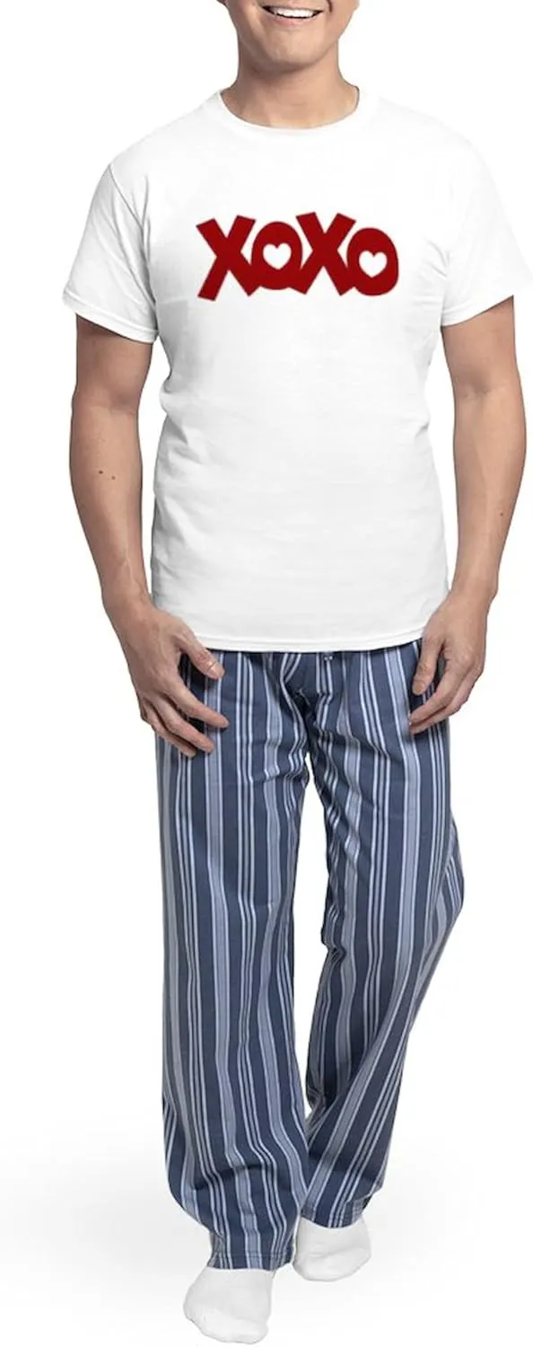 CafePress Hugs Kisses Hearts Men's Light Pajamas Men's Novelty Light Pajama Set, Comfortable PJ Sleepwear
