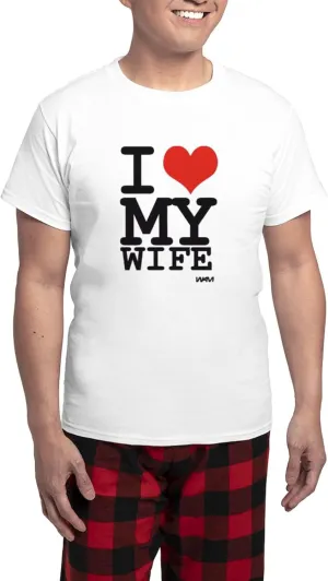 CafePress I LOVE MY WIFE Men's Light Pajamas Men's Novelty Light Pajama Set, Comfortable PJ Sleepwear