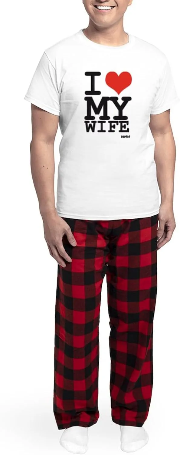 CafePress I LOVE MY WIFE Men's Light Pajamas Men's Novelty Light Pajama Set, Comfortable PJ Sleepwear