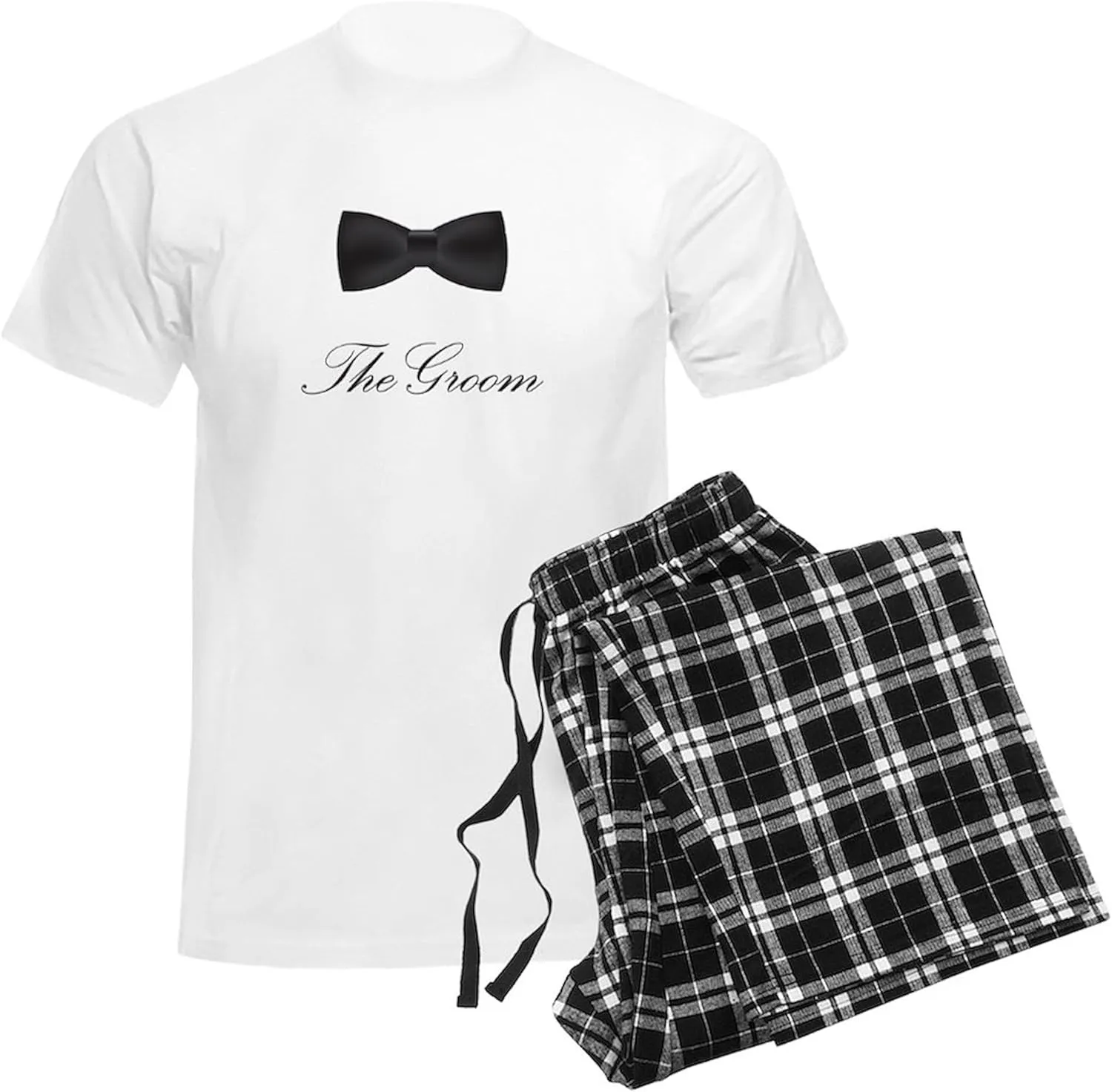 CafePress The Groom Bow Tie Men's Light Pajamas Men's Novelty Light Pajama Set, Comfortable PJ Sleepwear