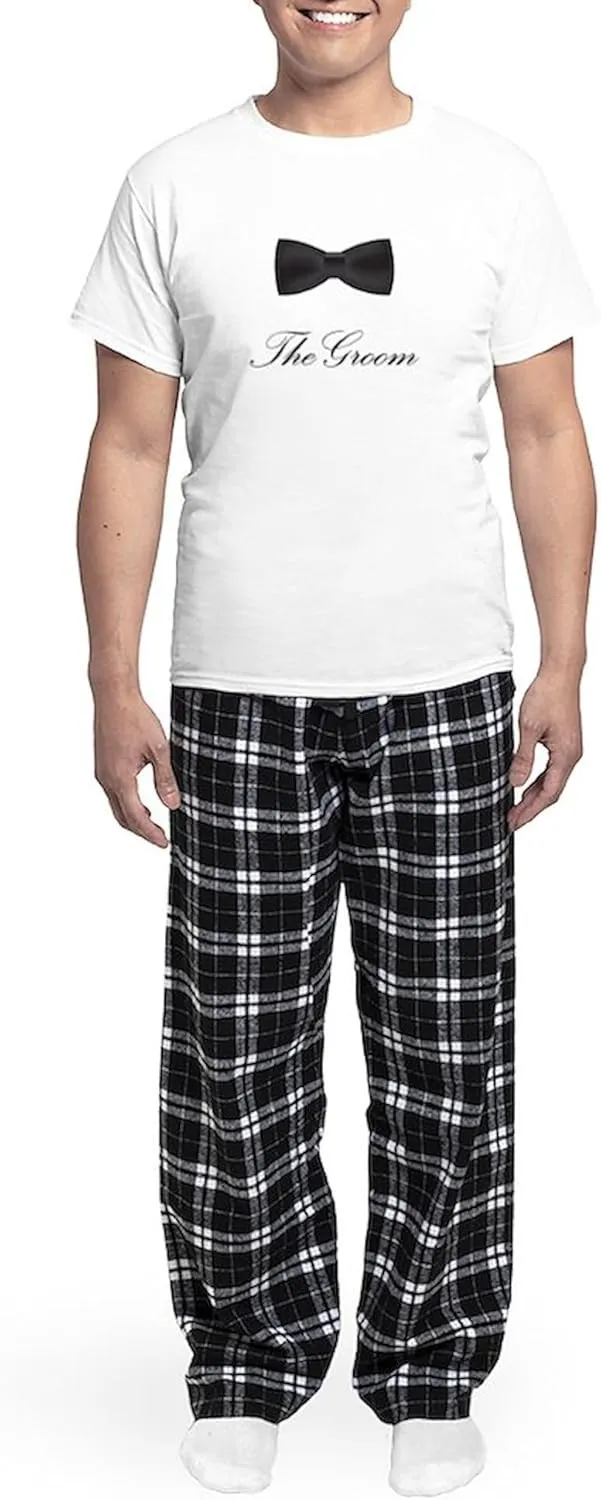 CafePress The Groom Bow Tie Men's Light Pajamas Men's Novelty Light Pajama Set, Comfortable PJ Sleepwear