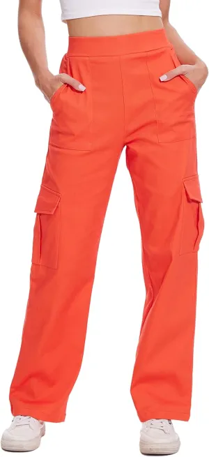 Cargo Pants for Women High Waisted Stretchy Pull On Pants with Pockets