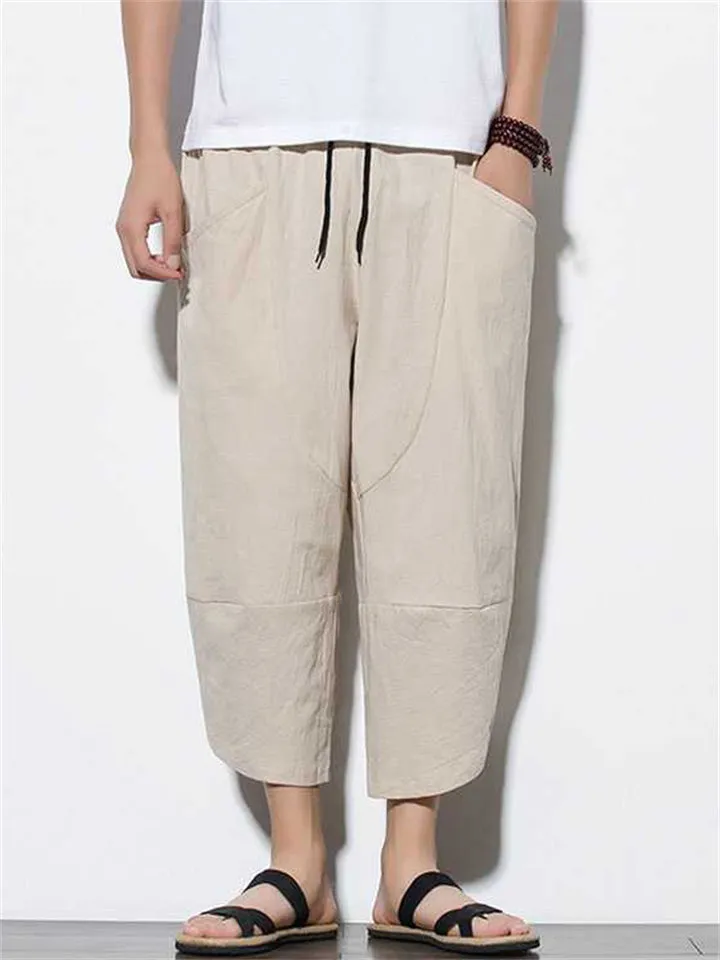 Casual Relaxed Nice Wide Leg Cropped Harem Pants For Men