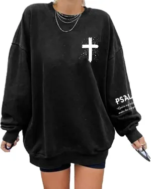 Christian Oversized Sweatshirts for Women Yeshua Lord Redeemer Savior Graphic Pullover Top Casual Loose Fit Outfits