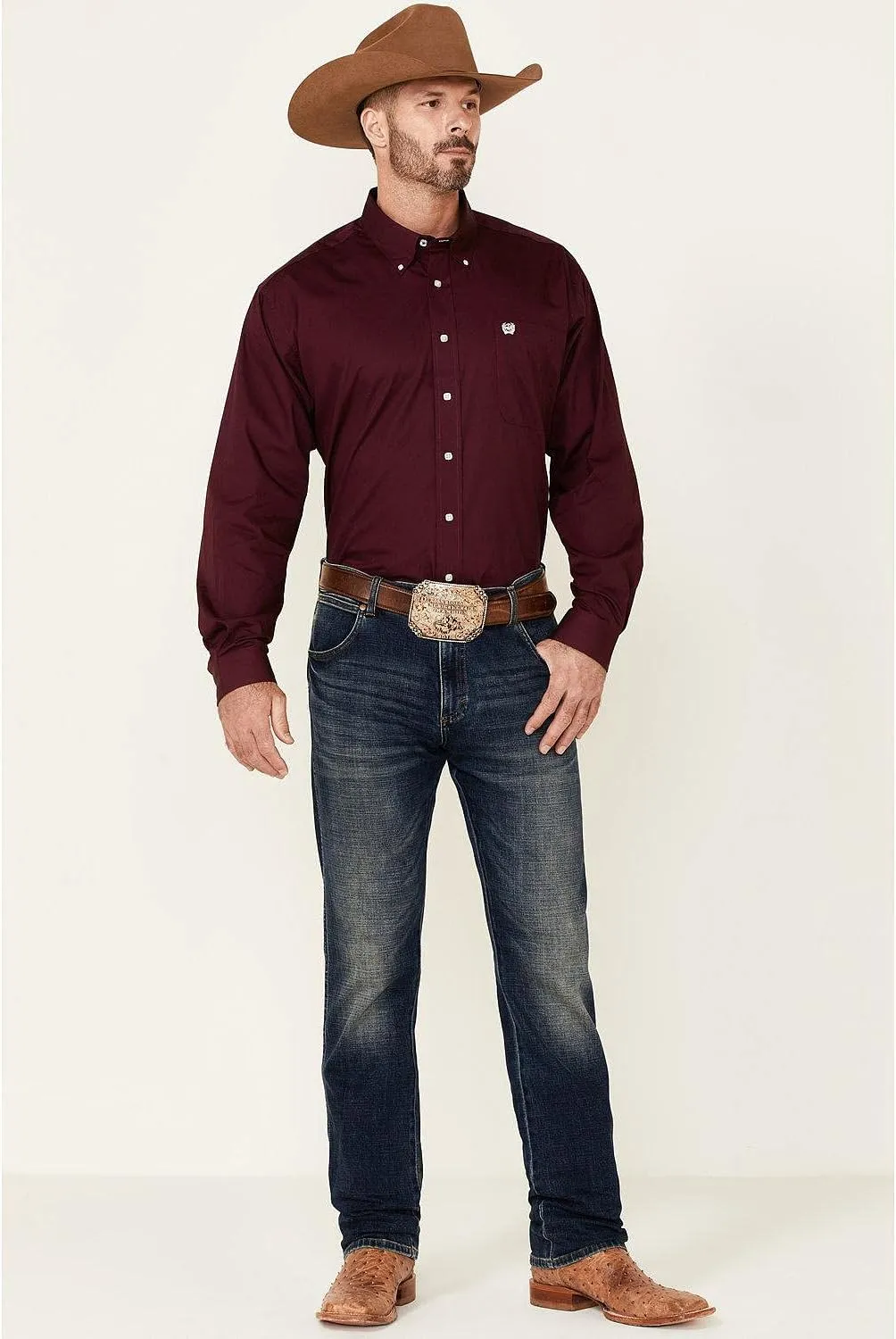 Cinch Men's Classic Fit Long Sleeve Button One Open Pocket Solid Basic