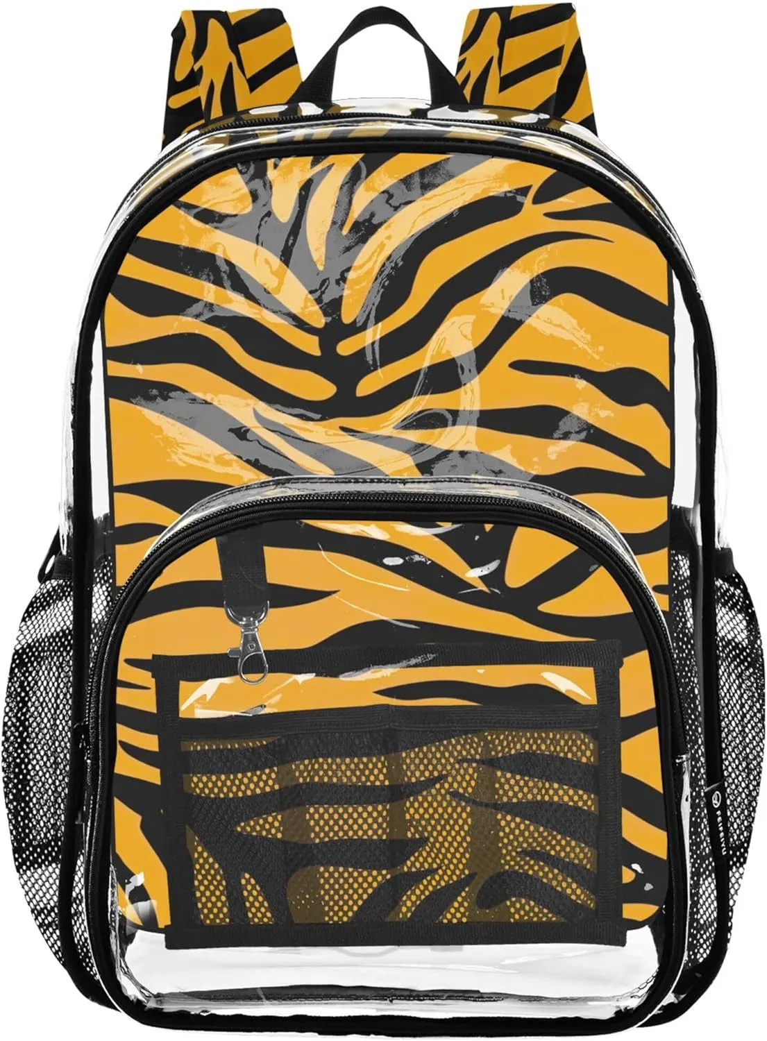 Clear Backpack for Women Kids Girls Backpack Boys Plastic Transparent Bookbag Vibrant Orange Black Tiger Stripe