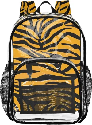 Clear Backpack for Women Kids Girls Backpack Boys Plastic Transparent Bookbag Vibrant Orange Black Tiger Stripe