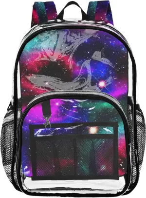 Clear Backpack Women Cute Kids Backpack Boys Girls Large Plastic Approved Bag Galaxy Vibrant Colors Stars
