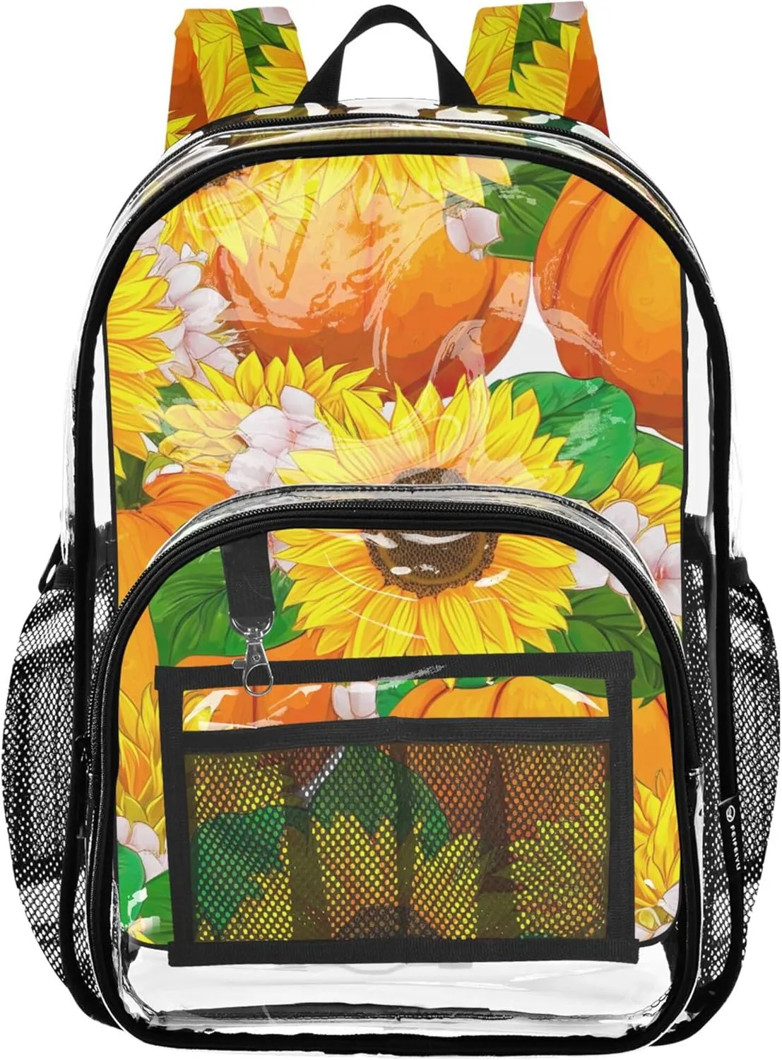 Clear Bag for Women Travel Vibrant Sunflowers Pumpkins Kids Backpack for Girls Approved Transparent Bag