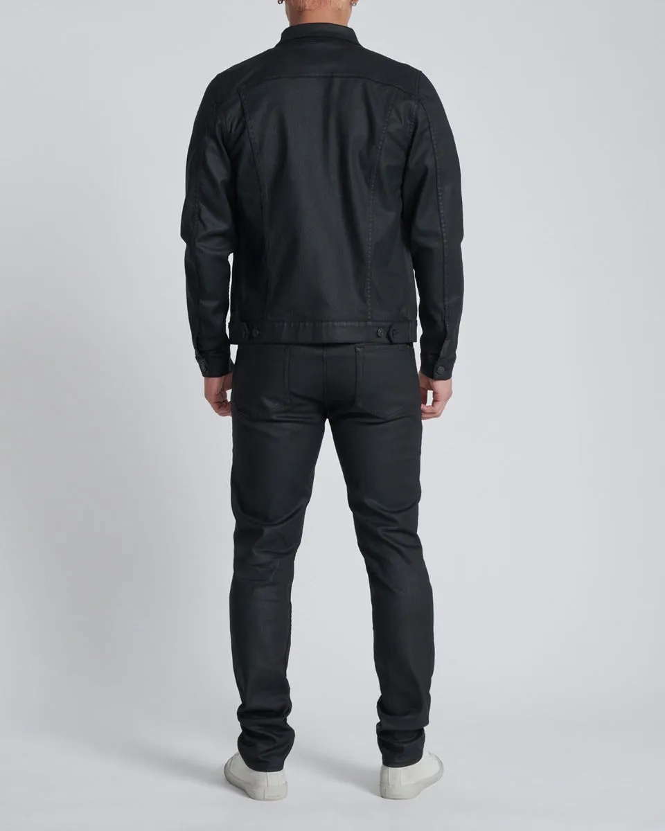 Coated Trucker Jacket in Black