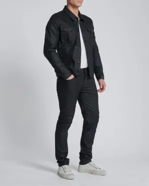 Coated Trucker Jacket in Black