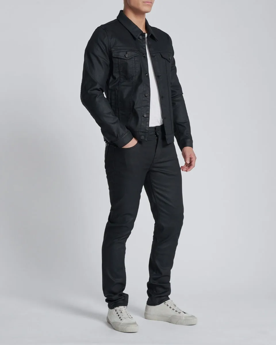 Coated Trucker Jacket in Black
