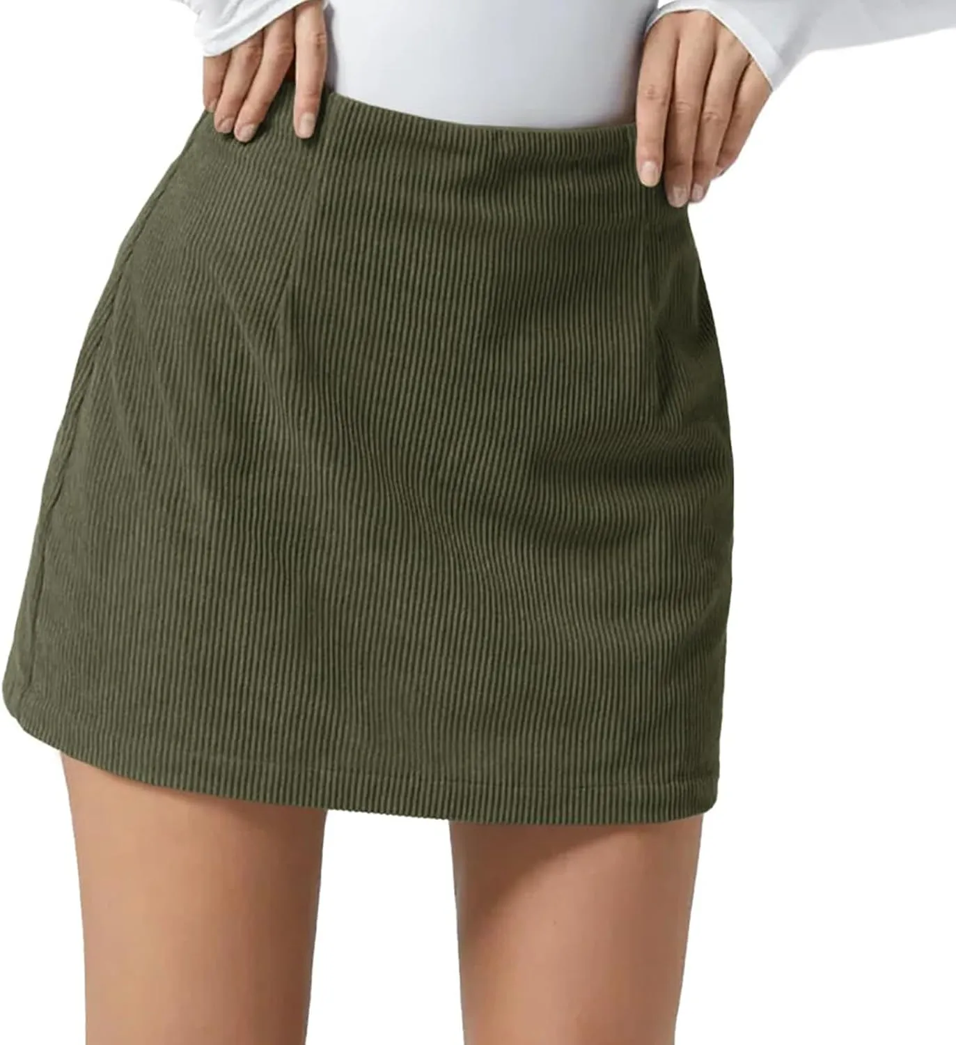 Corduroy Skirt Women Comfy High Waist Mini Pencil Skirt Casual Fall Winter A Line Mini Skirts with Back Zipper