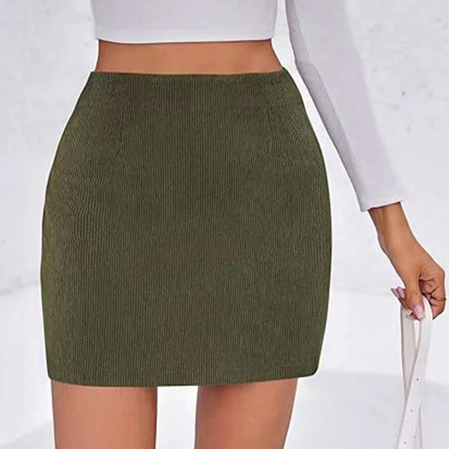 Corduroy Skirt Women Comfy High Waist Mini Pencil Skirt Casual Fall Winter A Line Mini Skirts with Back Zipper
