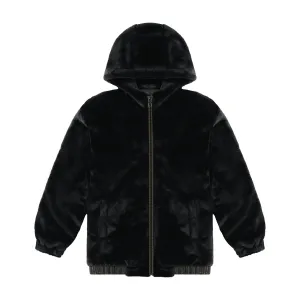 Cozy Coop Girls Black Fur Hooded Jacket