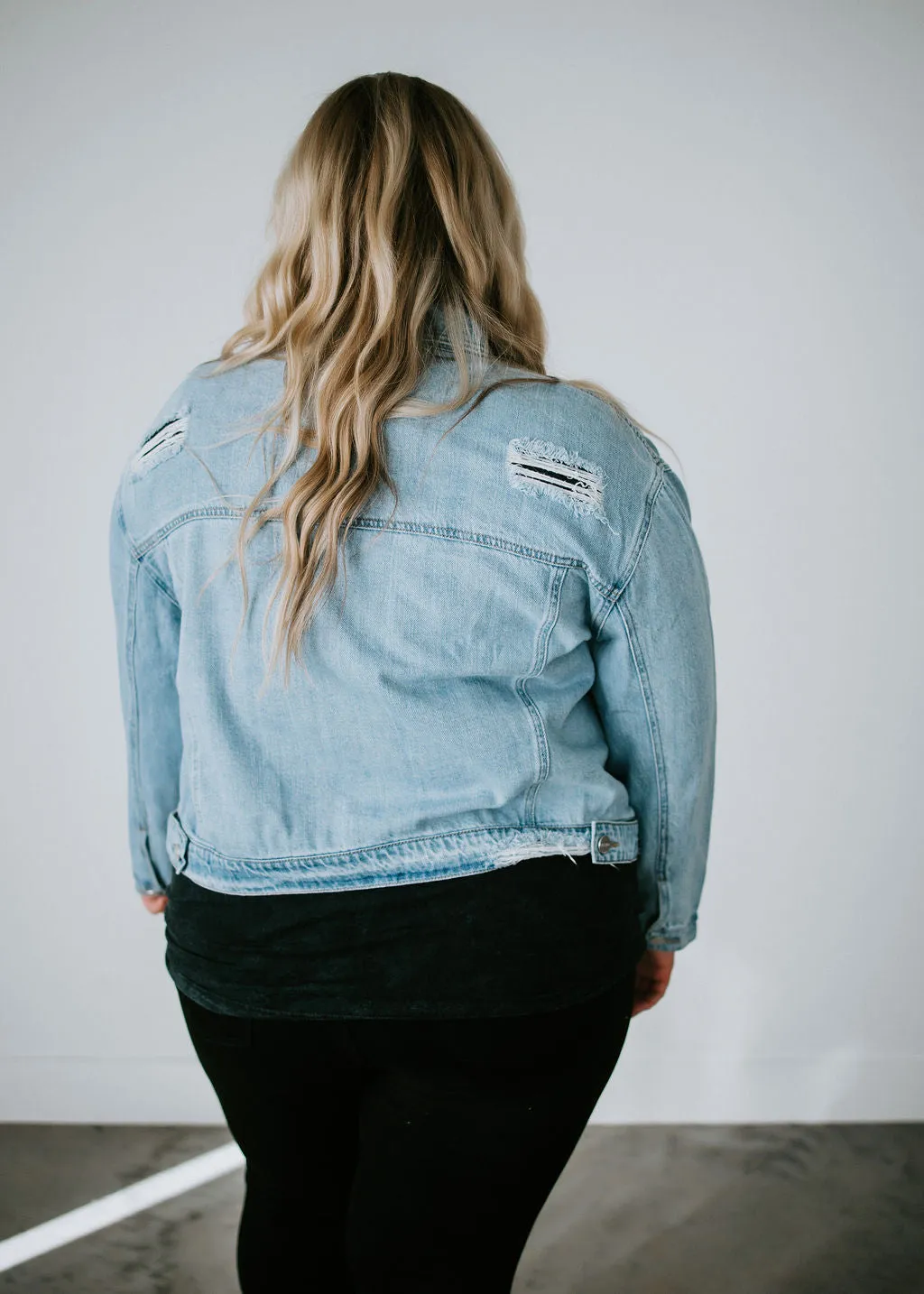 Curvy Ashlee Distressed Denim Jacket