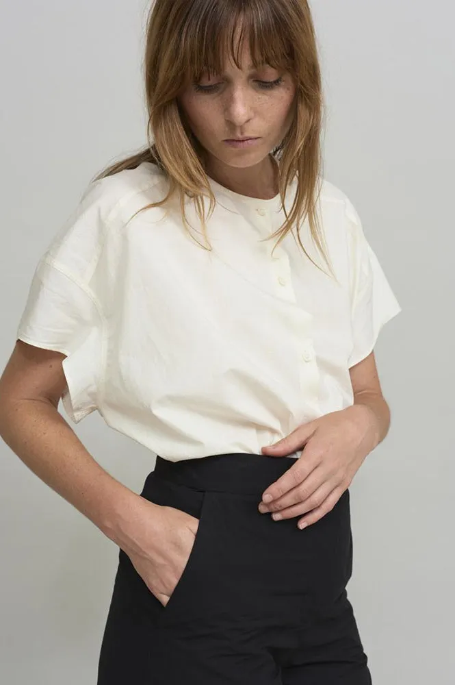 Cus Oversized Collarless White Shirts