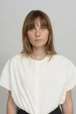 Cus Oversized Collarless White Shirts