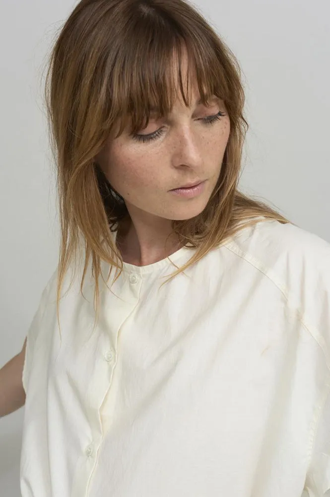 Cus Oversized Collarless White Shirts