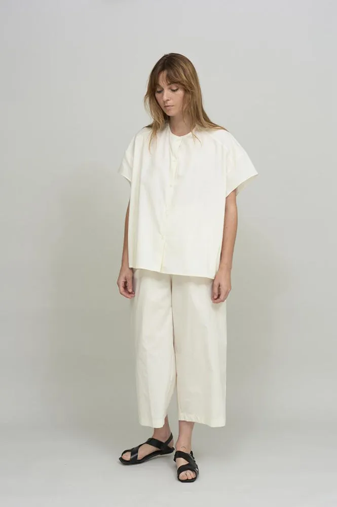 Cus Oversized Collarless White Shirts