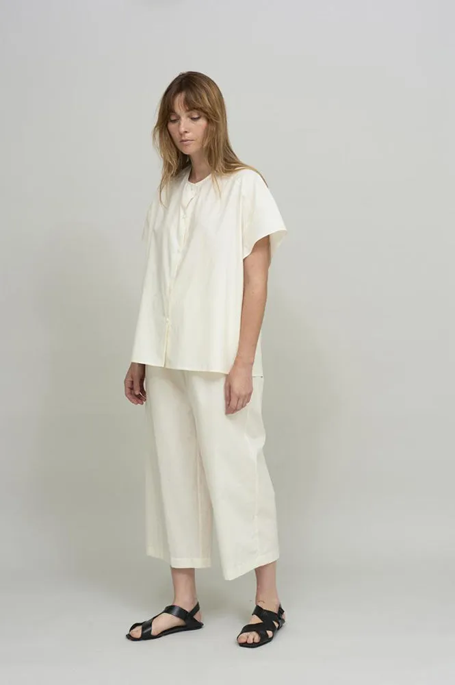 Cus Oversized Collarless White Shirts