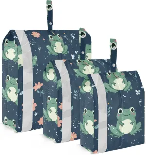 Cute Frog Navy Blue 3 Set Travel Packing Cubes For Suitcases With Zipper Bags For Clothes Travel Small Travel Bag Bags Organizer
