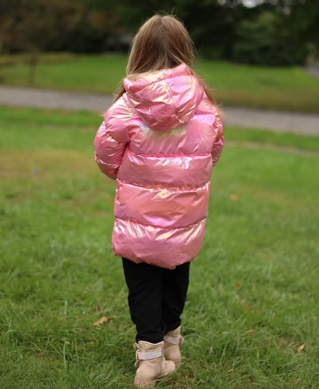 Cutemile 7-12 Years Girls Winter Long Fleece Coat Parka Metallic Puffer Jacket Outwear with Hooded