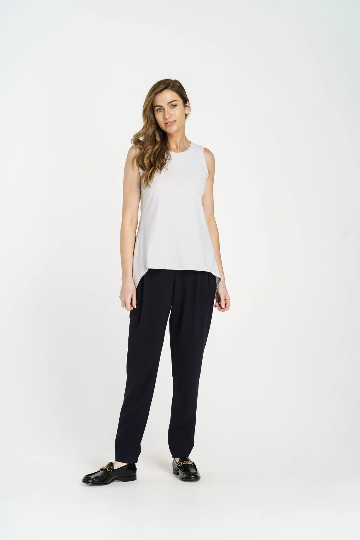 Dark Navy Elastic Waist Pleated Pant 4254