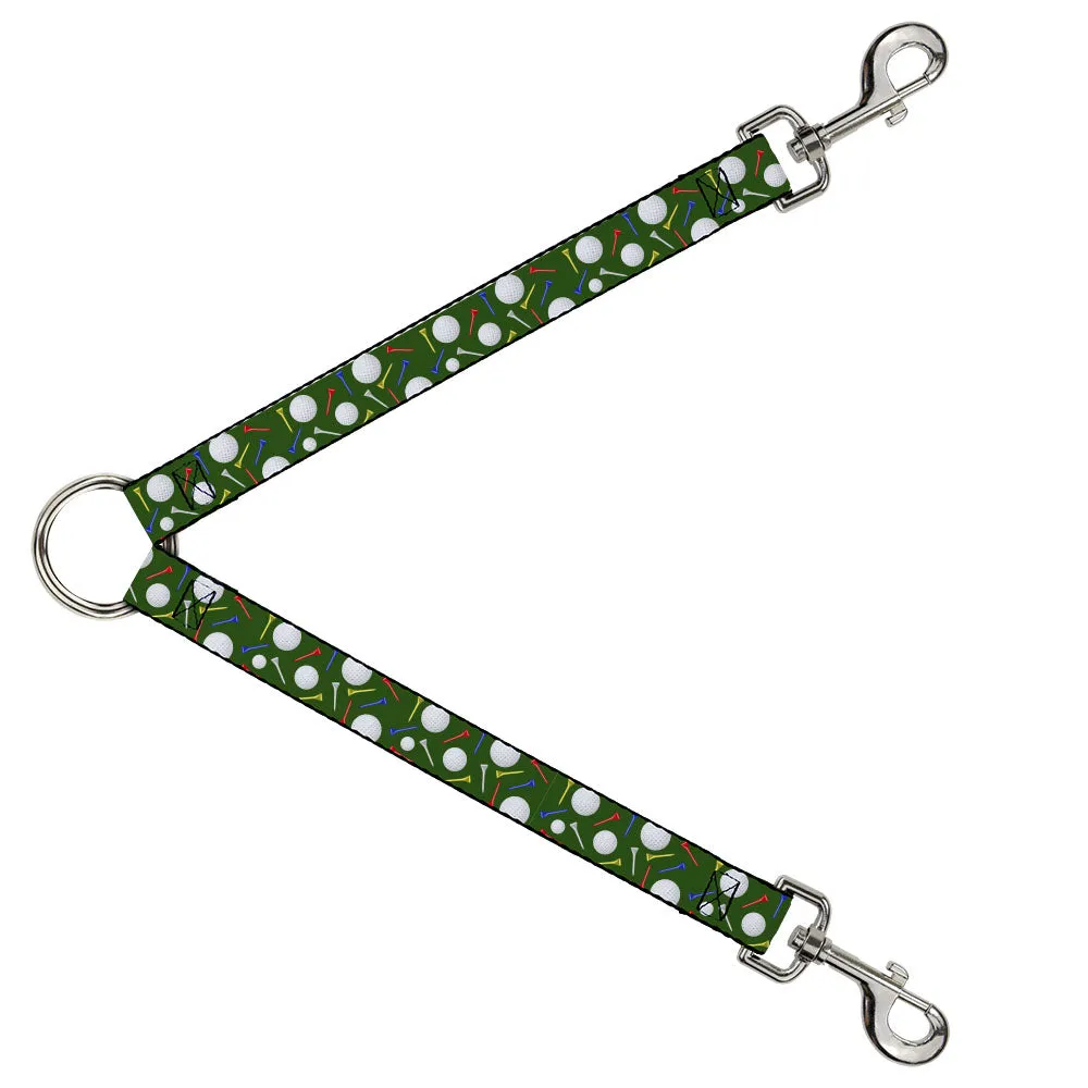 Dog Leash Splitter - Golf Balls/Tees Scattered Green/Multi Color