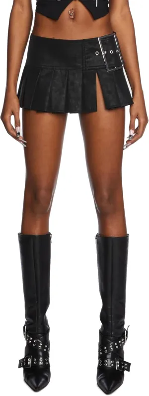 Dolls Kill Viral Takeover Mini Skirt by Poster GRL  Vegan Leather Pleated Skirt with Adjustable Buckle Belt