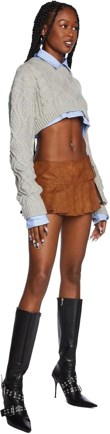 Dolls Kill Viral Takeover Mini Skirt by Poster GRL  Vegan Leather Pleated Skirt with Adjustable Buckle Belt