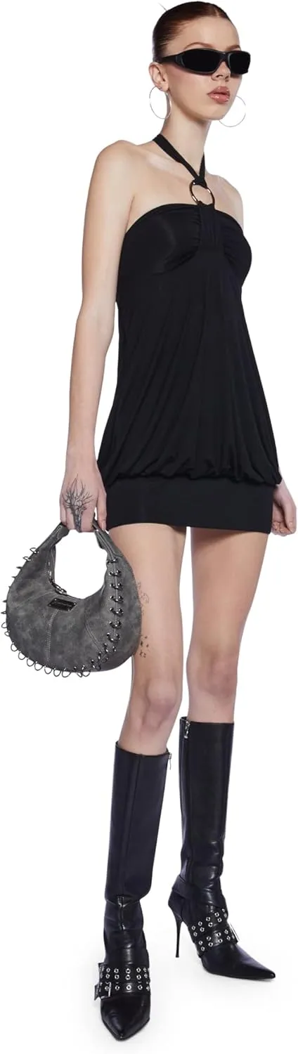 Dolls Kill Y2K Bubble Mini Dress by Generation Kiss  Trendy Halter Neck Dress with Ruched Bust and Bubble Hem