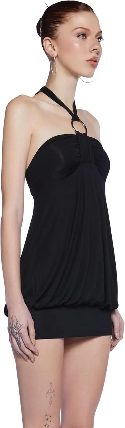Dolls Kill Y2K Bubble Mini Dress by Generation Kiss  Trendy Halter Neck Dress with Ruched Bust and Bubble Hem