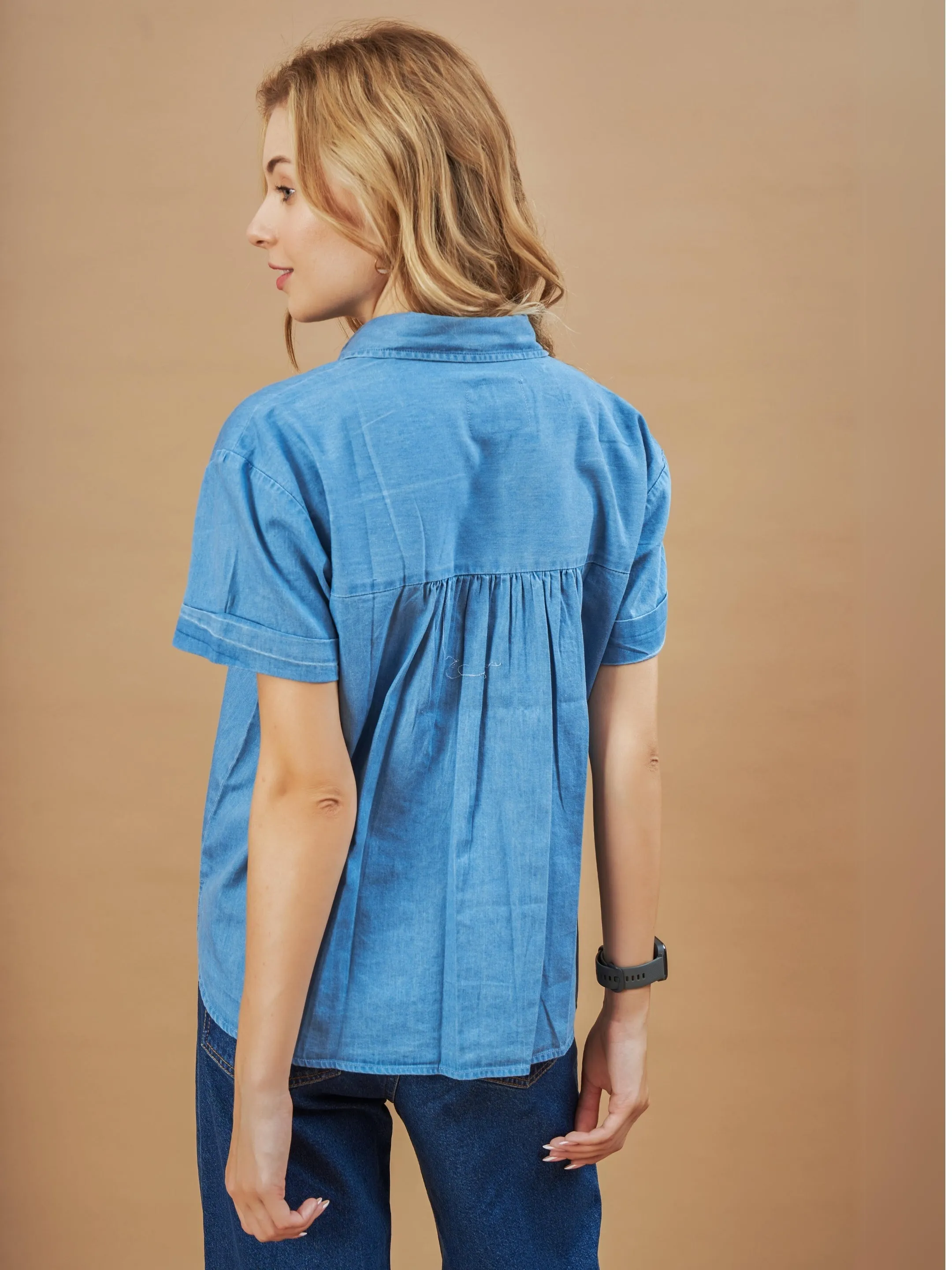 Drew Lt. Indigo Blue Short Sleeve Soft Denim Shirt
