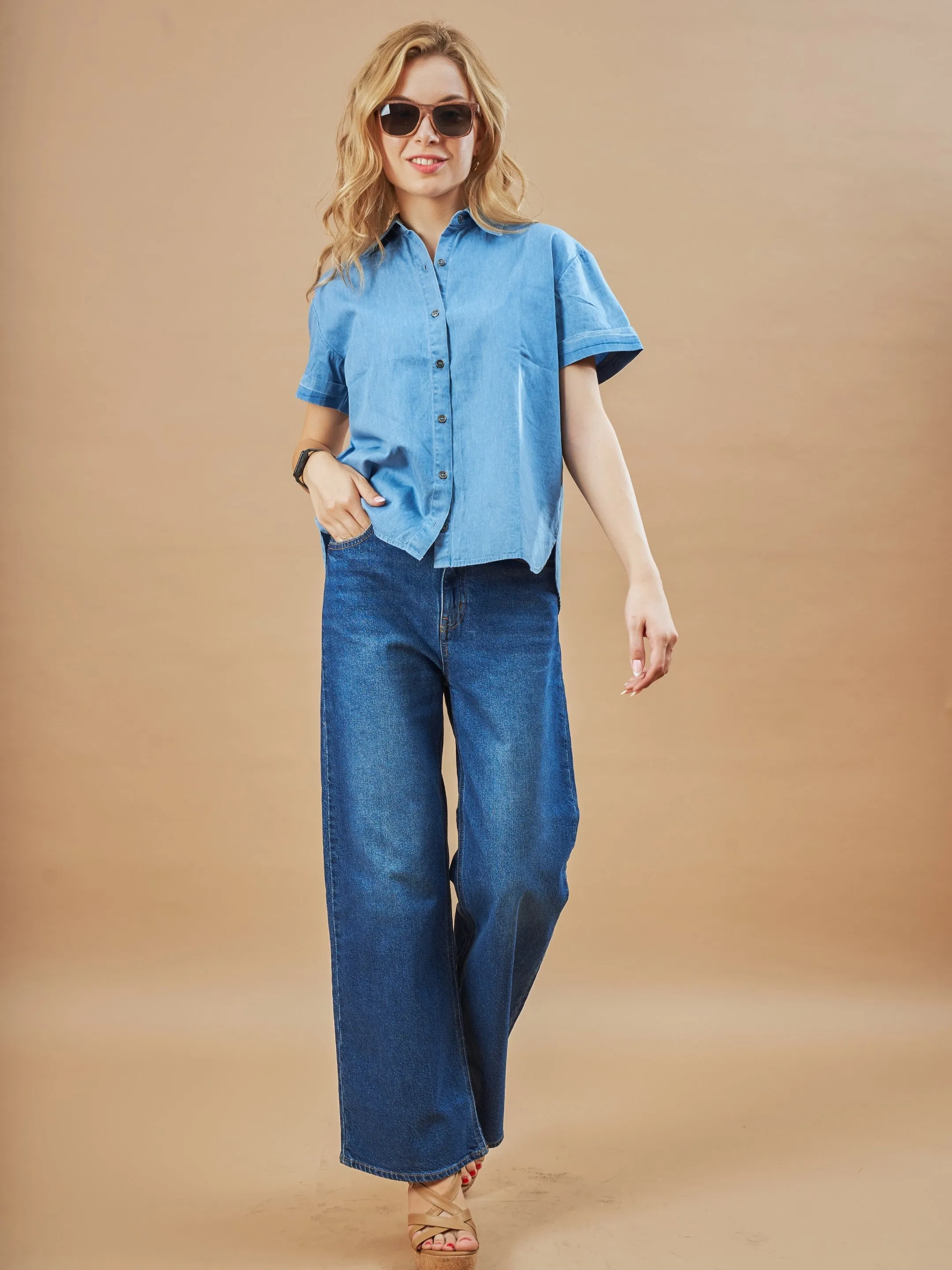 Drew Lt. Indigo Blue Short Sleeve Soft Denim Shirt