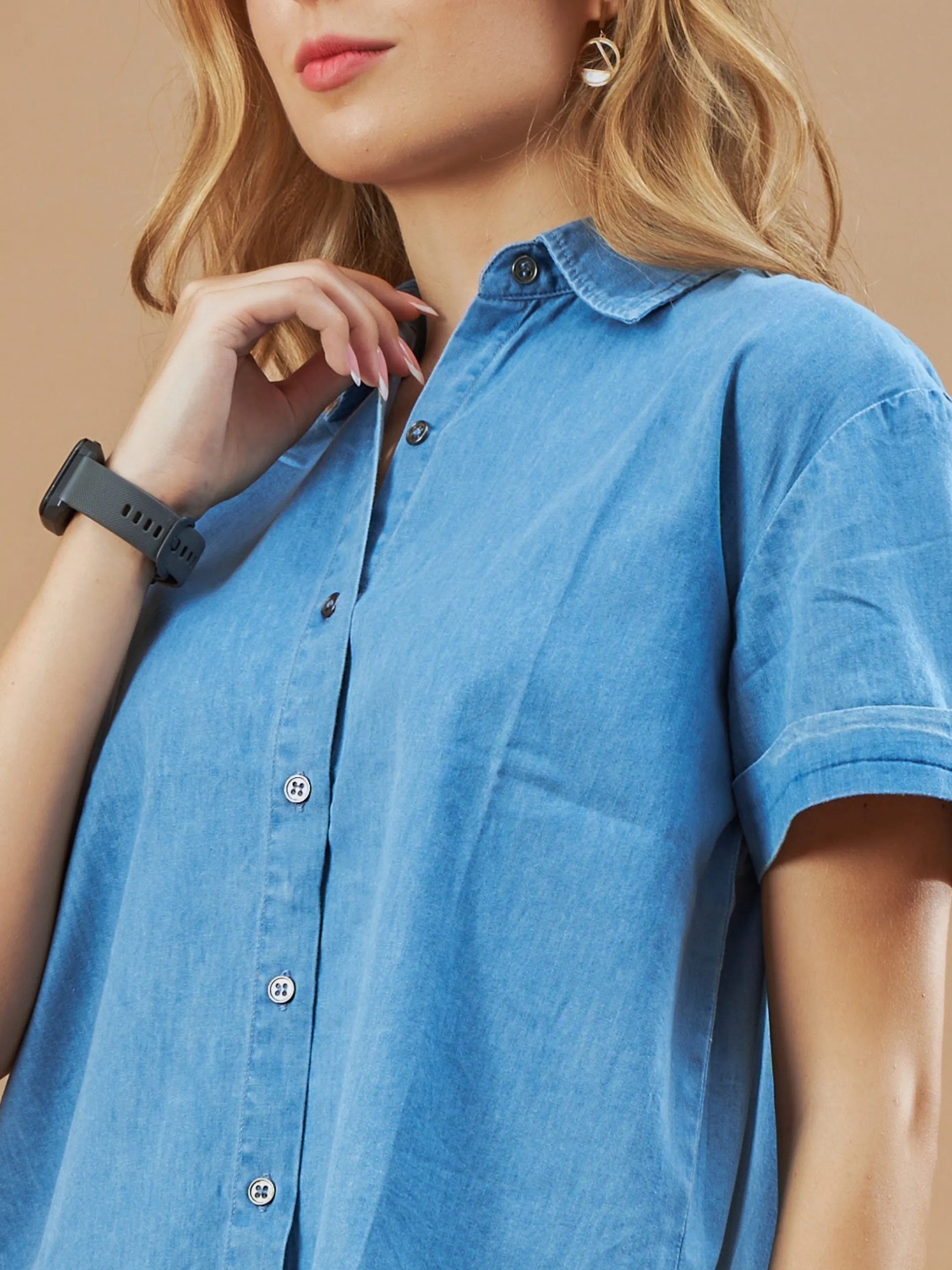Drew Lt. Indigo Blue Short Sleeve Soft Denim Shirt