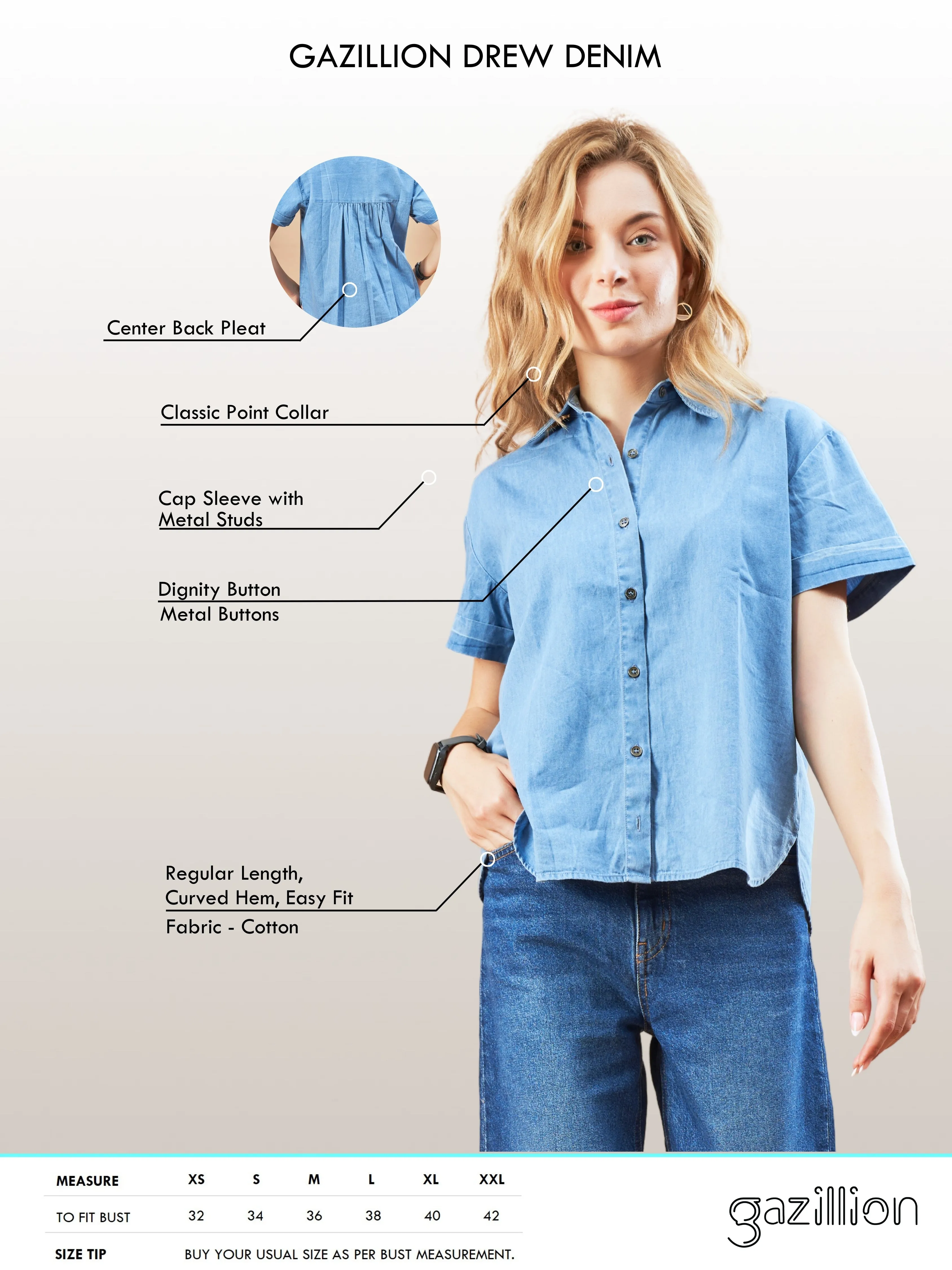 Drew Lt. Indigo Blue Short Sleeve Soft Denim Shirt