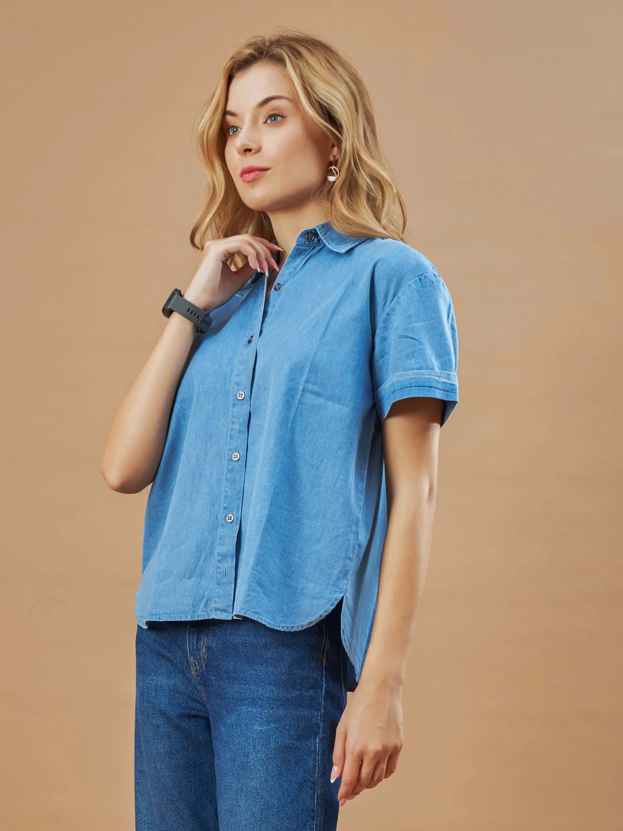 Drew Lt. Indigo Blue Short Sleeve Soft Denim Shirt