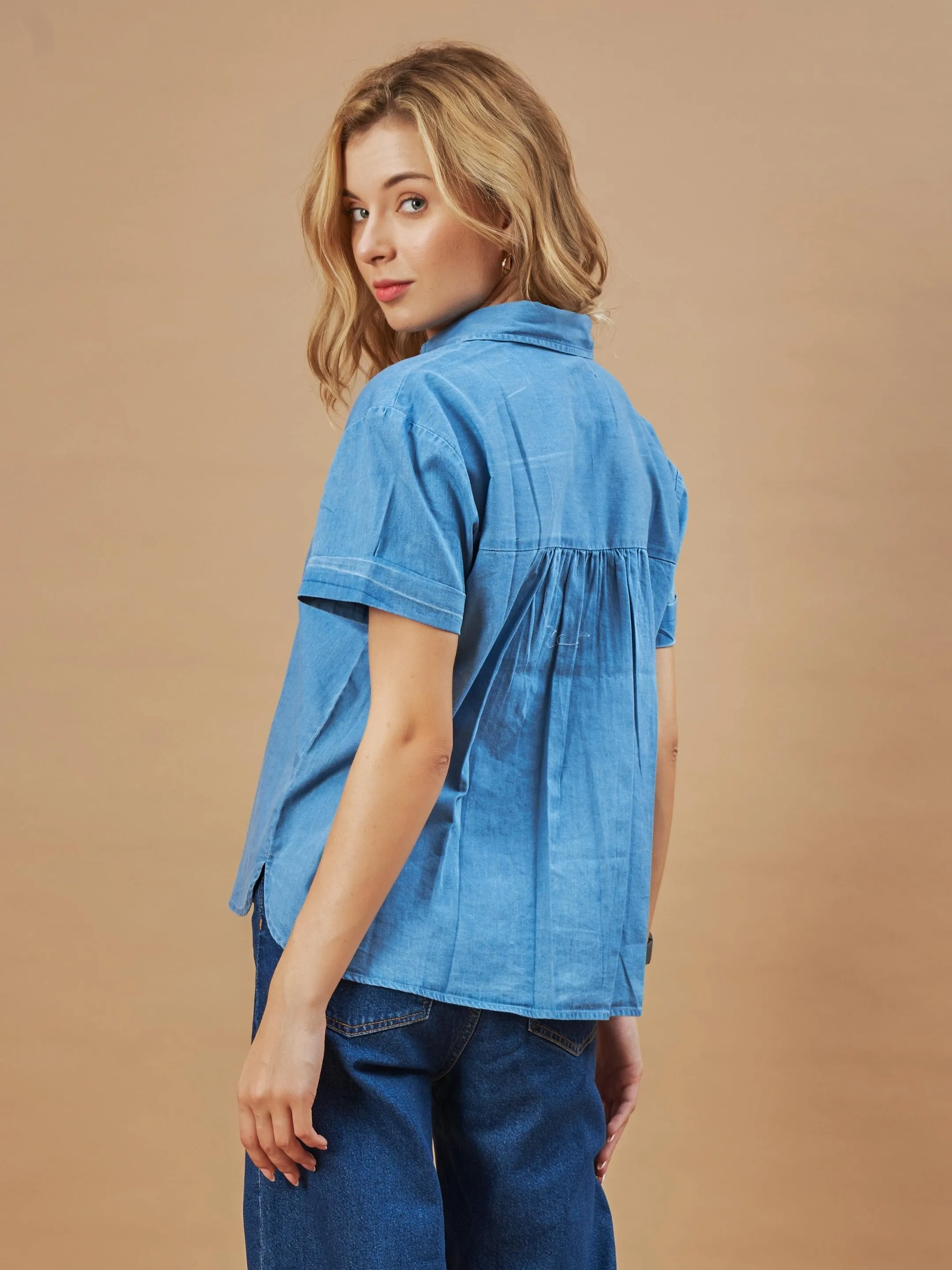 Drew Lt. Indigo Blue Short Sleeve Soft Denim Shirt