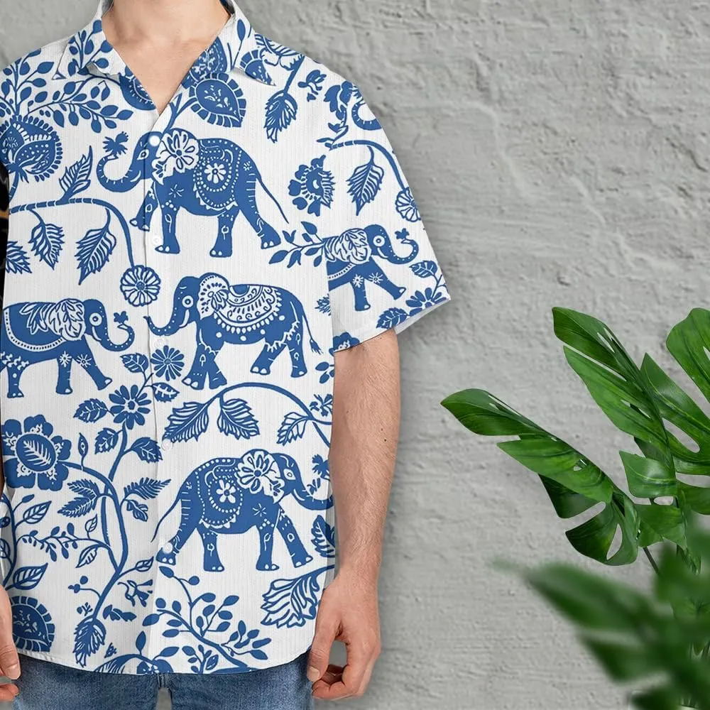 Elephant Hawaiian Shirts for Men - Elephant Lover Button Down Mens Shirts Short Sleeve Luau Beach Shirt