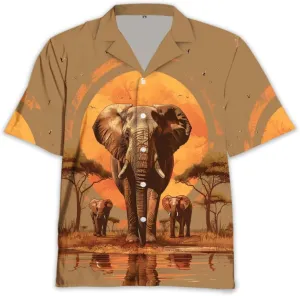 Elephant Hawaiian Shirts for Men - Elephant Lover Button Down Mens Shirts Short Sleeve Luau Beach Shirt