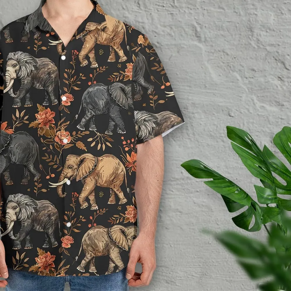 Elephant Hawaiian Shirts for Men - Elephant Lover Button Down Mens Shirts Short Sleeve Luau Beach Shirt
